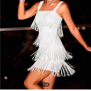 SHEIN White Fringe Mini Dress